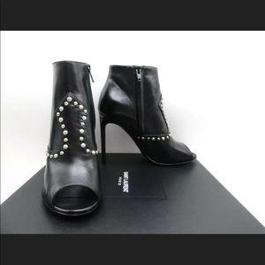 Saint Laurent Jane105 Peep Toe Studded Booties 7.5